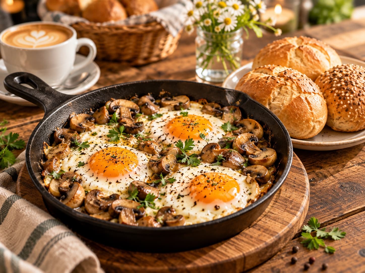 Champignon-Eierpfanne – Drei Eier, Champignons, Butter und Salz